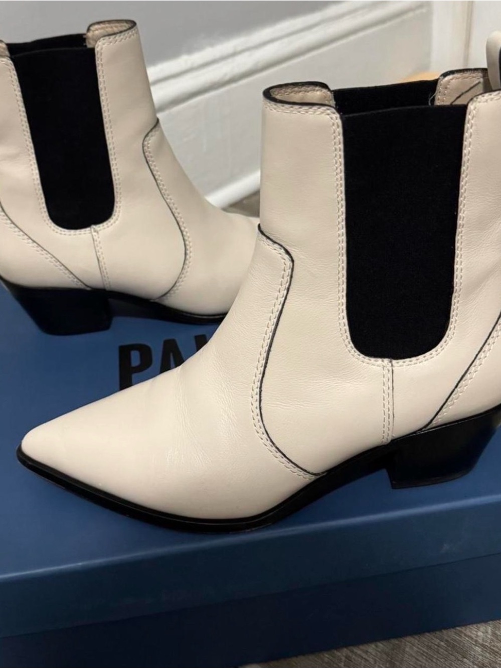 Women's Cream Chelsea Ankle Boots with Black Elastic Panels